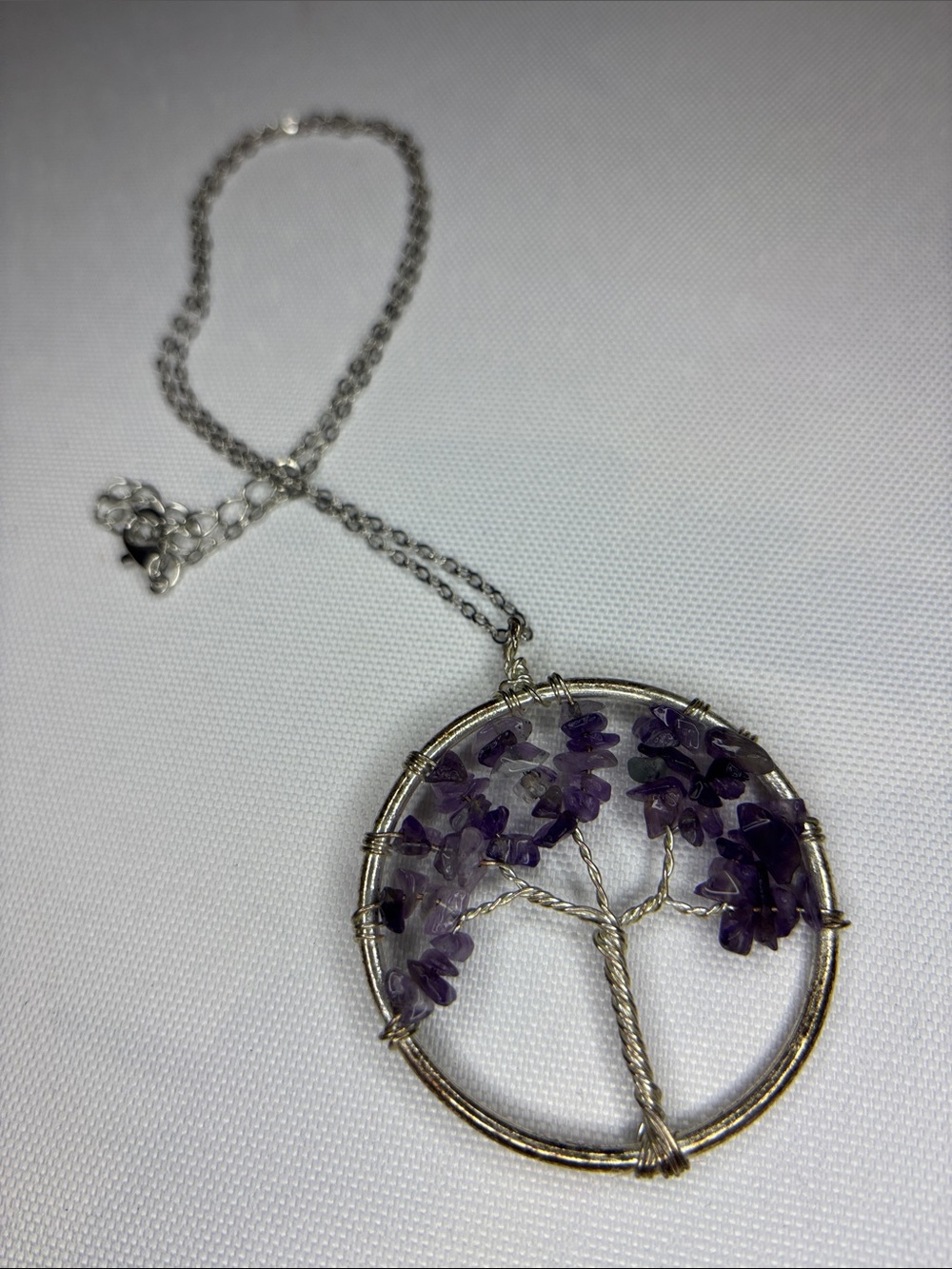 Silver and amethyst tree of life necklace